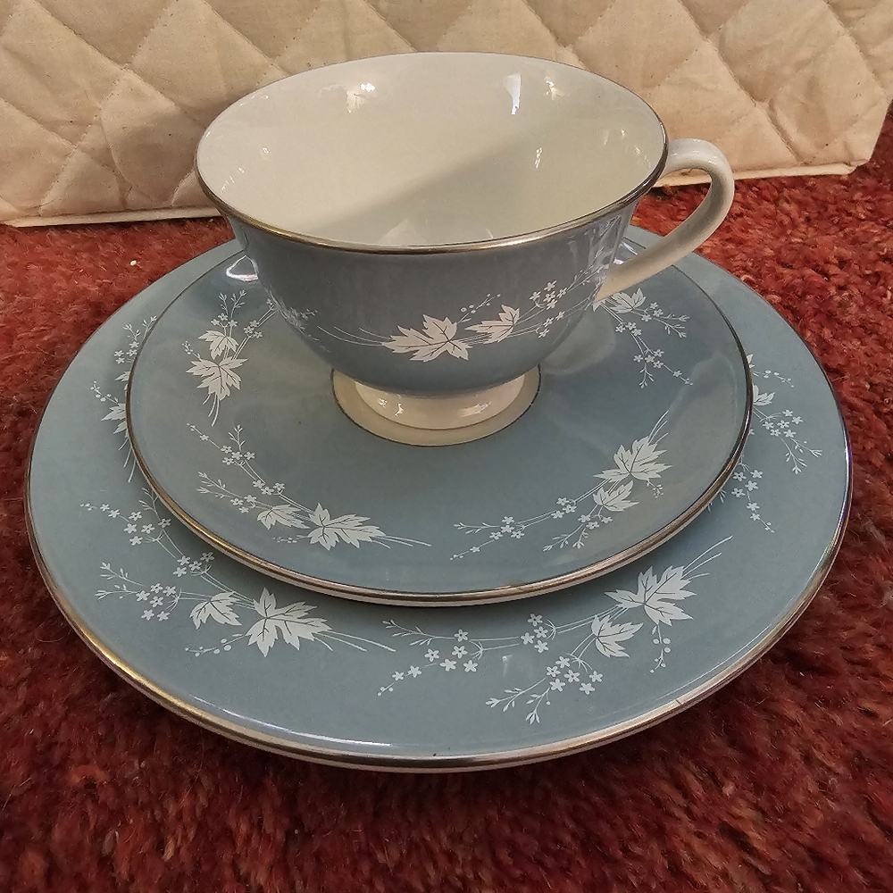 Royal Doulton Reflection Blue Grey Teacup, Saucer & Dessert Plate